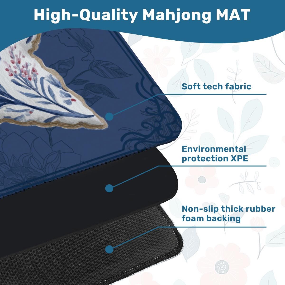 Chinoiserie Star Mahjong Mat: Mahj Game Tabletop (31.5-inch)