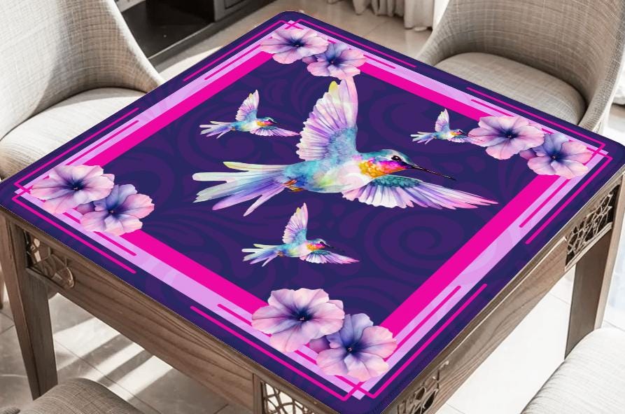 Hummingbird Blossoms Mahjong Mat: Mahj Game Tabletop (31.5-inch)