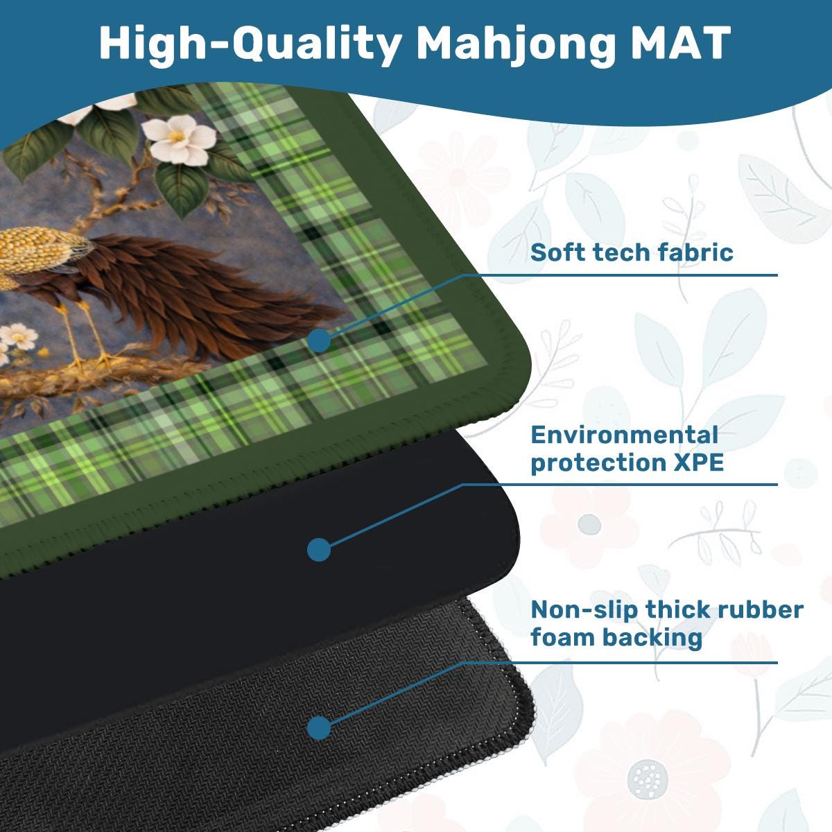 Bam Bird on Limb Mahjong Mat: Mahj Game Tabletop (31.5-inch)