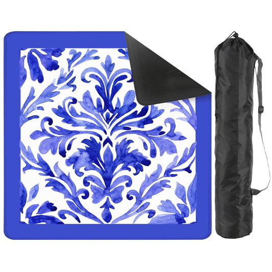 Deep Blue Floral Mahjong Mat: Mahj Game Tabletop (31.5-inch)