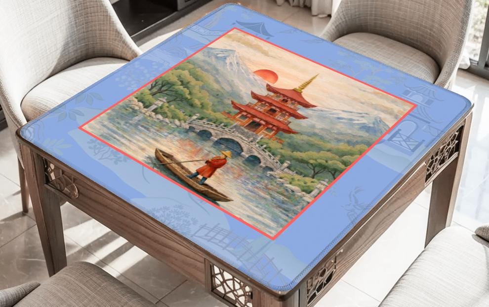 Red Pagoda Mahjong Mat, Watercolor Inspired