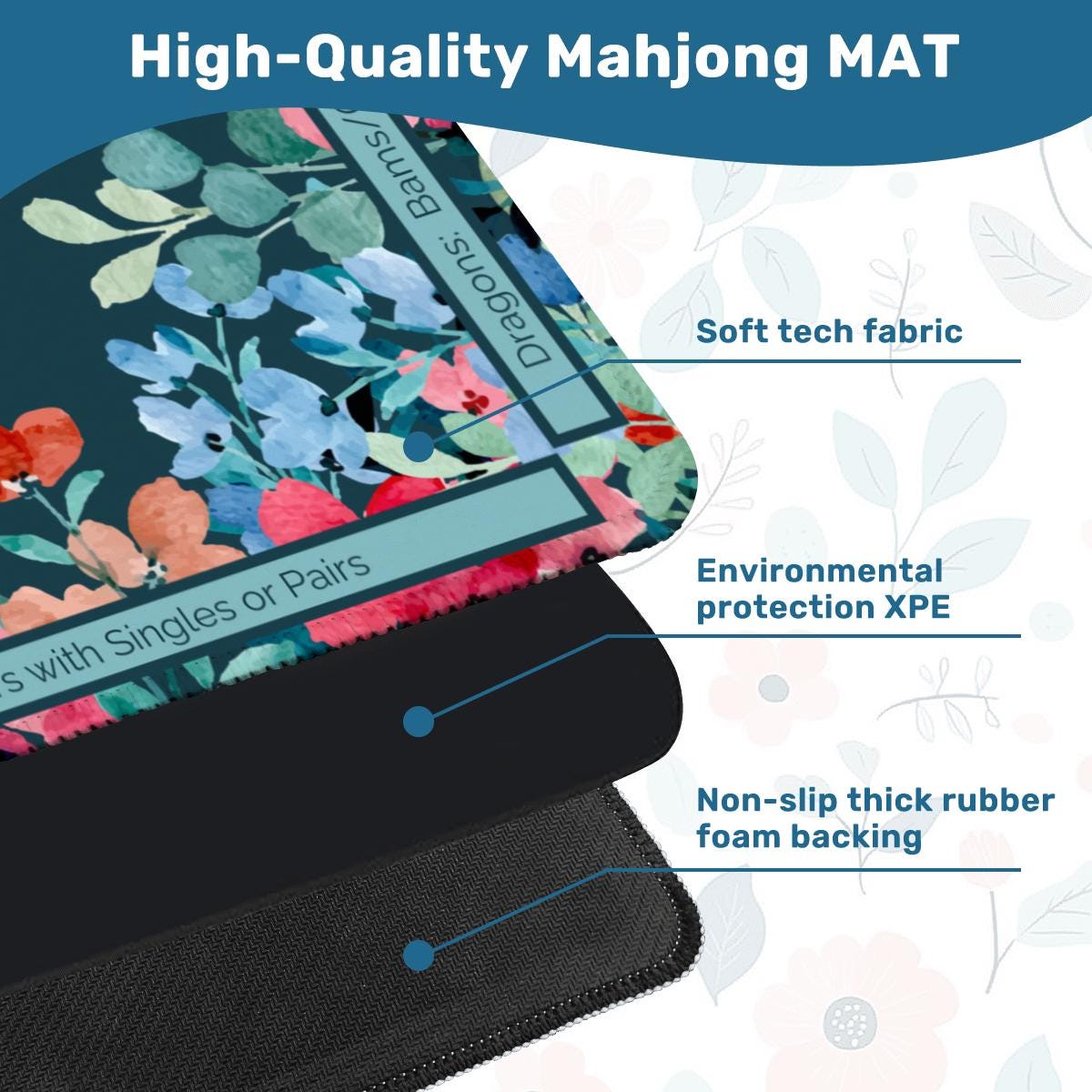Ocean Florals with Directions Mahjong Mat