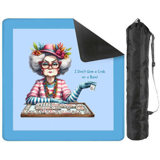 Old Lady Funny Mahjong Mat with Border: Mahj Game Tabletop (31.5-inch)
