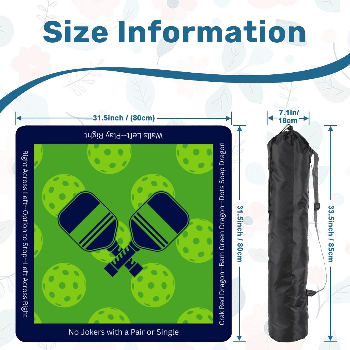 Pickleball with Directions Mahjong Mat: Mahj Game Tabletop (31.5-inch)