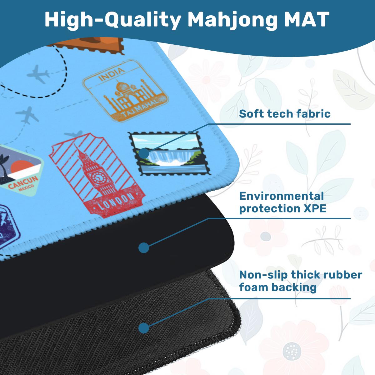Travel Stamps Blue Travel Mahjong Mat: Mahj Travel-size  (20.95-inch)