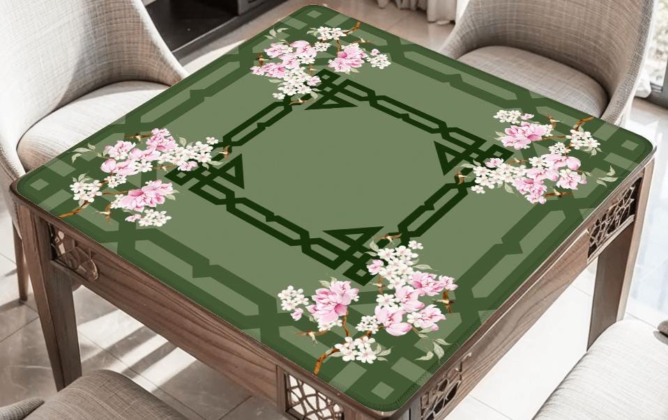 Green Bamboo Blossoms Mahjong Mat