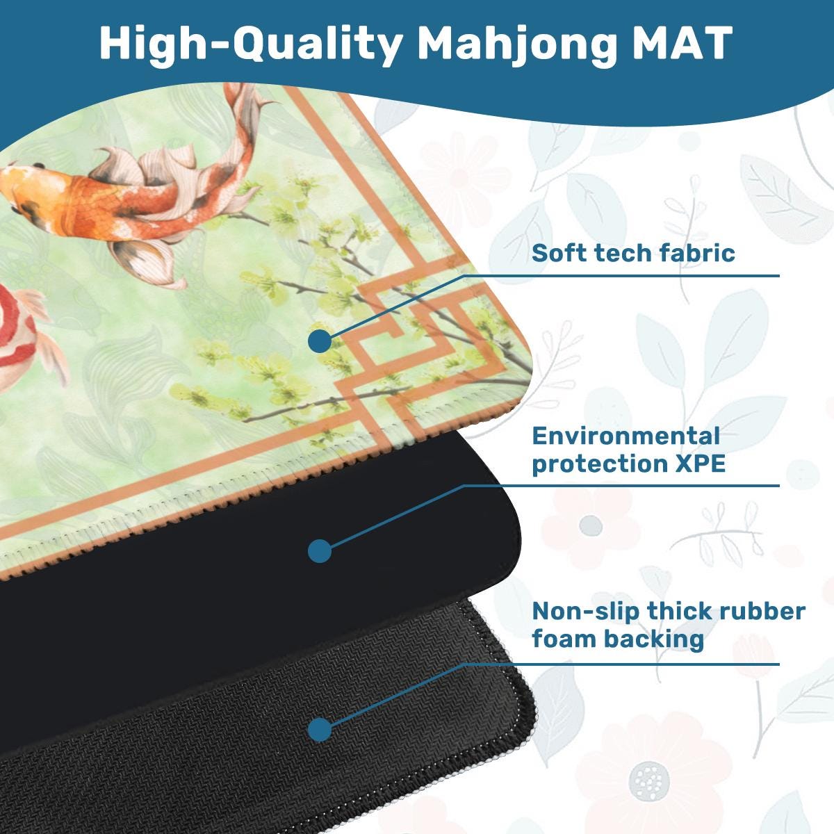 Koi Swimming Mahjong Mat: Mahj Game Tabletop (31.5-inch)