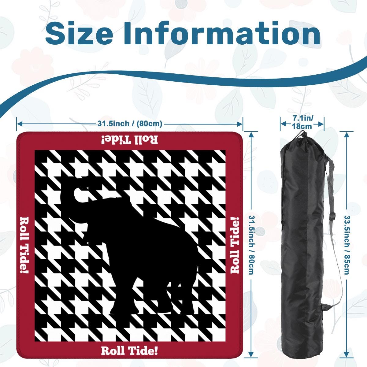 Alabama Elephant Gray or Black Mahjong Mat: Mahj Game Tabletop (31.5-inch)