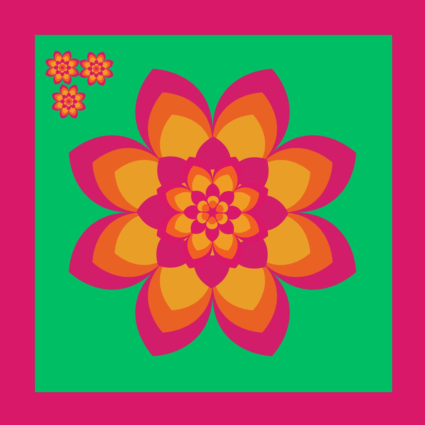 Sunset Flower Pink Green and Orange Mahjong Mat