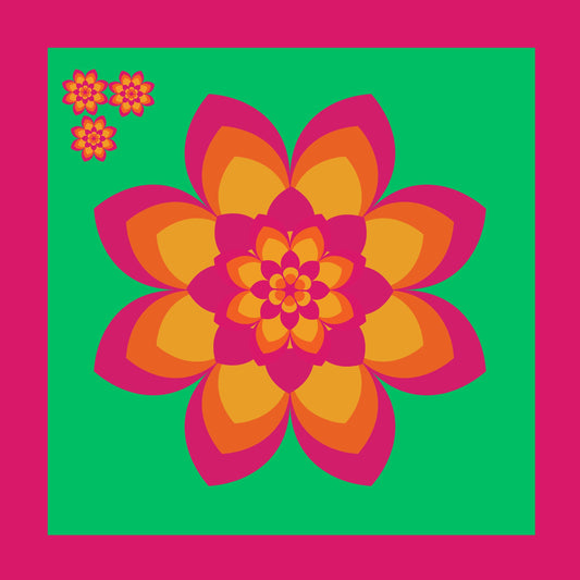 Sunset Flower Pink Green and Orange Mahjong Mat