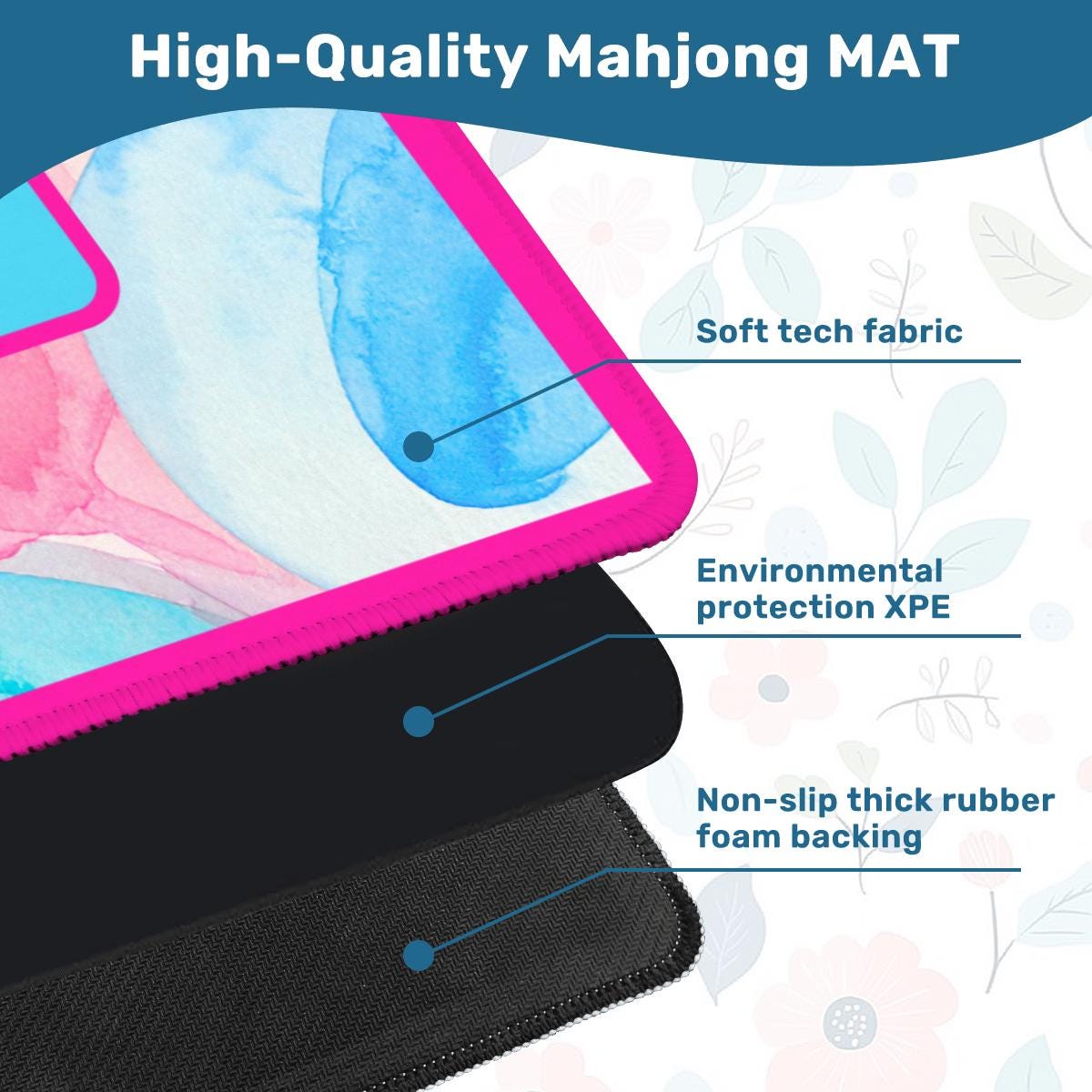 Floral Pink Watercolor Travel Mahjong Mat (20.9 x 20.9 inch)