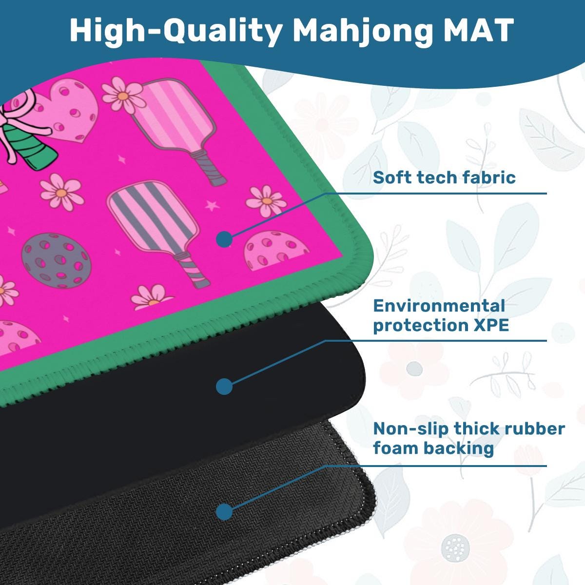 Pickleball Party Mahjong Mat: Mahj Game Tabletop (31.5-inch)