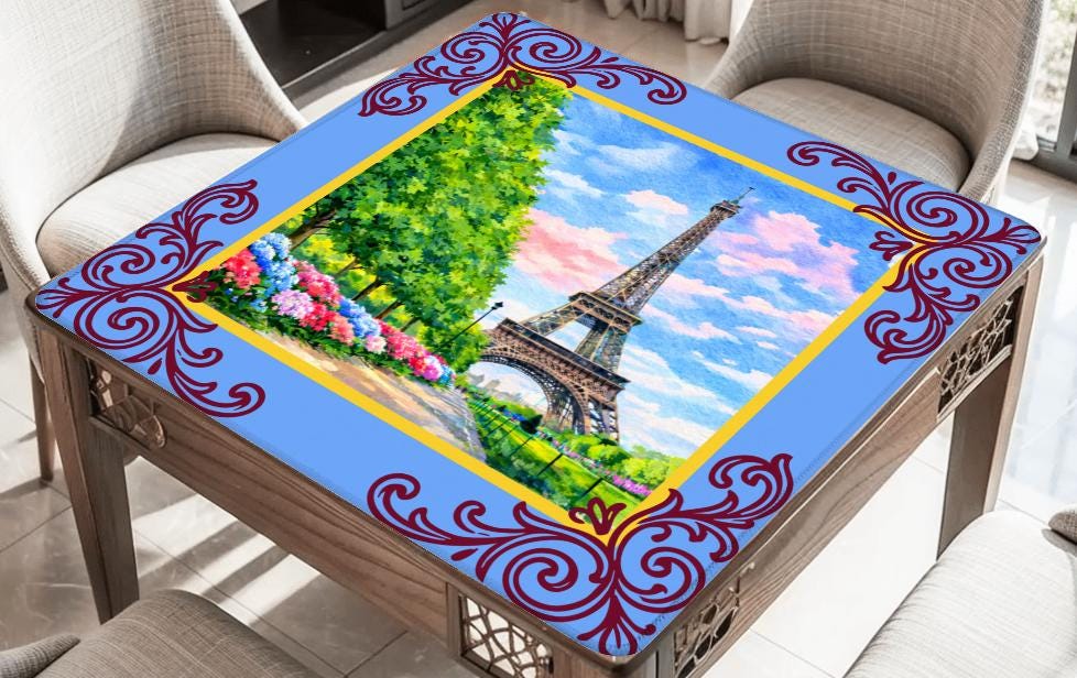 Paris Watercolor Abstract Mahjong Mat