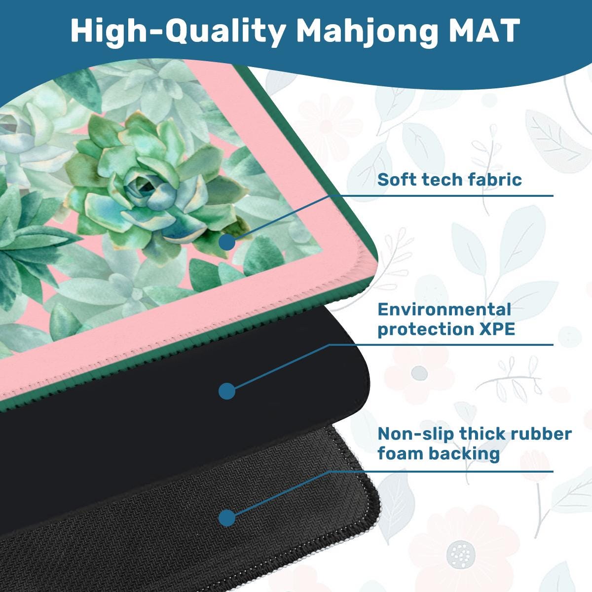 Emerald Pink Floral Mahjong Mat: Mahj Game Tabletop