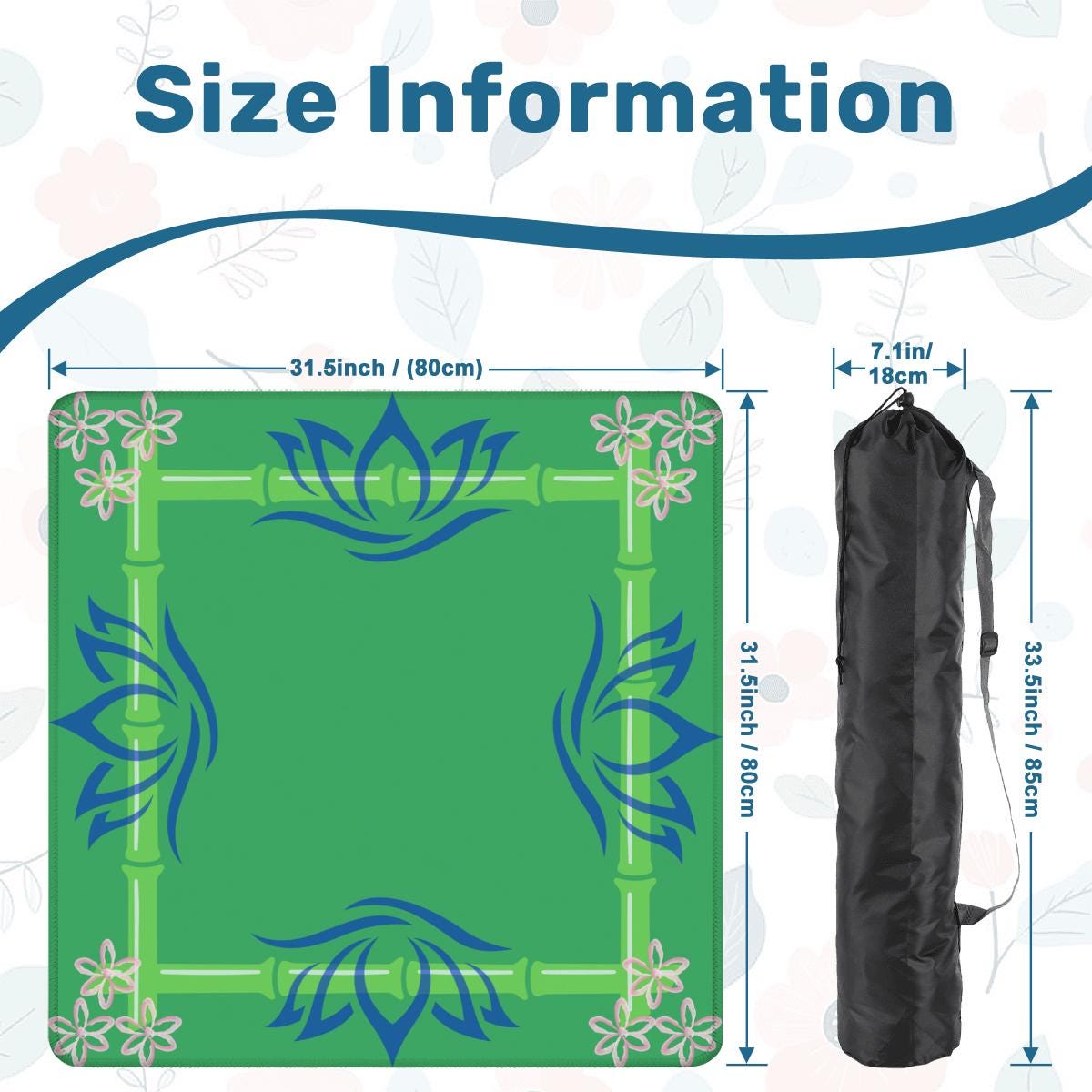 Bamboo Lotus Green Mahjong Mat: Mahj Game Tabletop (31.5-inch)