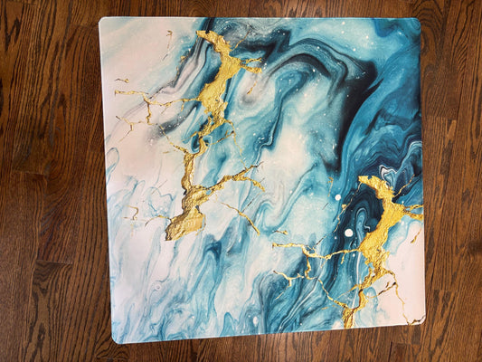 Teal Marble with Gold Splash Mahjong Mat: Mahj Game Tabletop (31.5-inch)