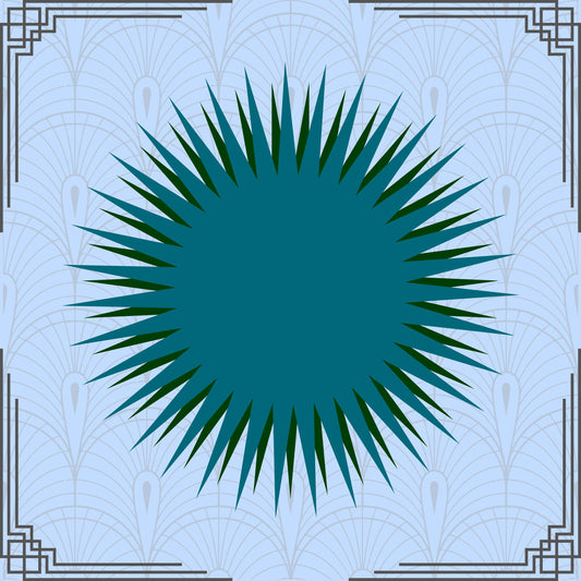 Teal Burst Mahjong Mat: Non-Slip Polyester, 31.5" Square