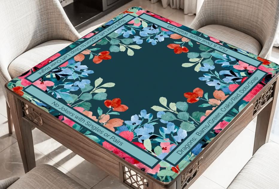 Ocean Florals with Directions Mahjong Mat
