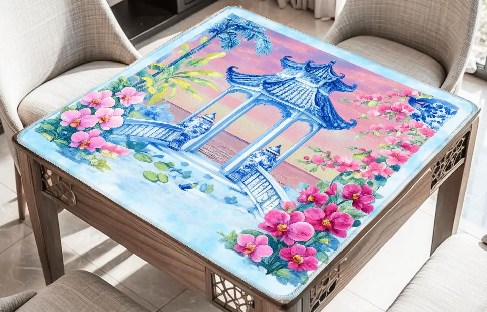 Pagoda by the Sea Mahjong Mat, Watercolor Inspired