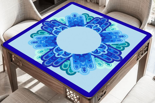 Blue Hamsa Open Middle Mahjong Mat: Mahj Game Tabletop (31.5-inch)
