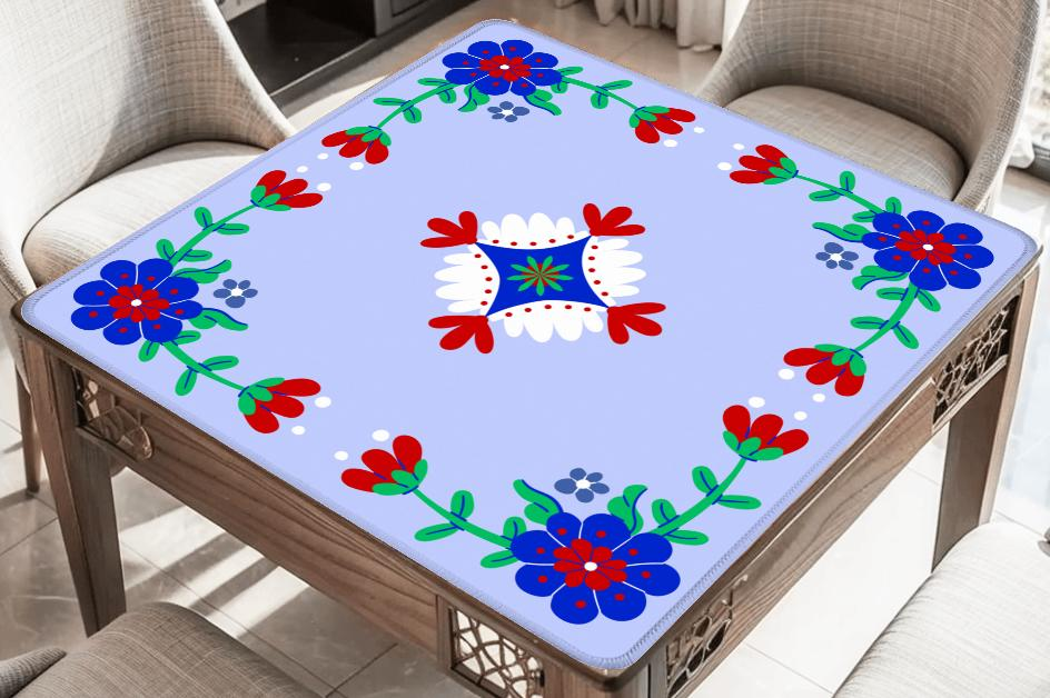 Primary Floral Red and White Mahjong Mat