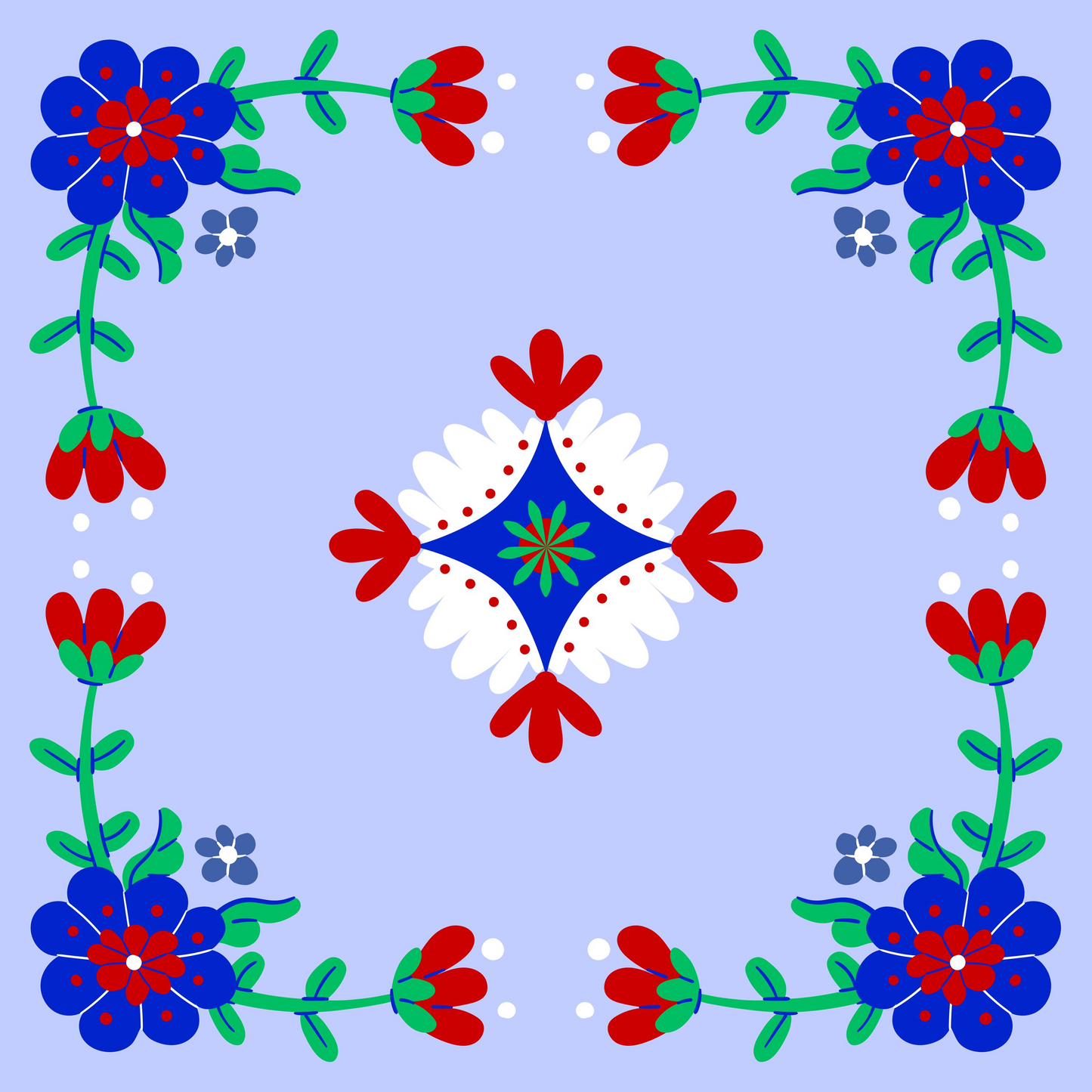 Primary Floral Red and White Mahjong Mat
