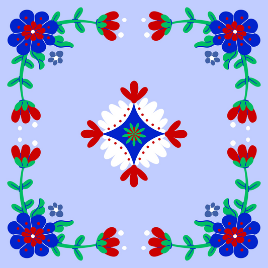 Primary Floral Red and White Mahjong Mat: Mahj Game Tabletop (31.5-inch)