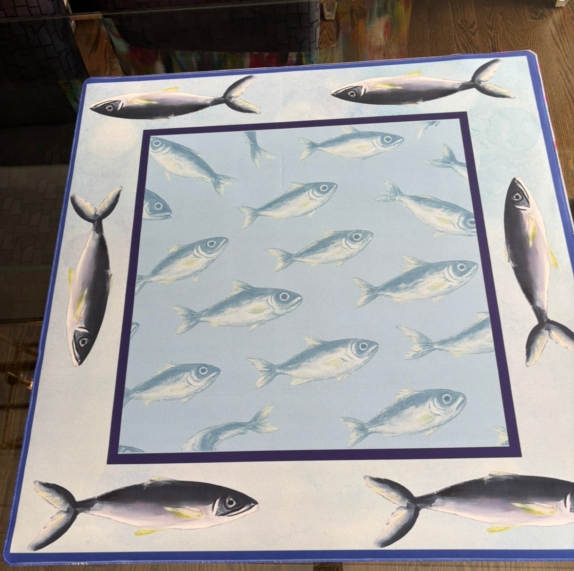 Fish Border Artist Collab Mahjong Mat